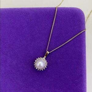 💛 14k Gold Vintage Pearl & Diamond Necklace